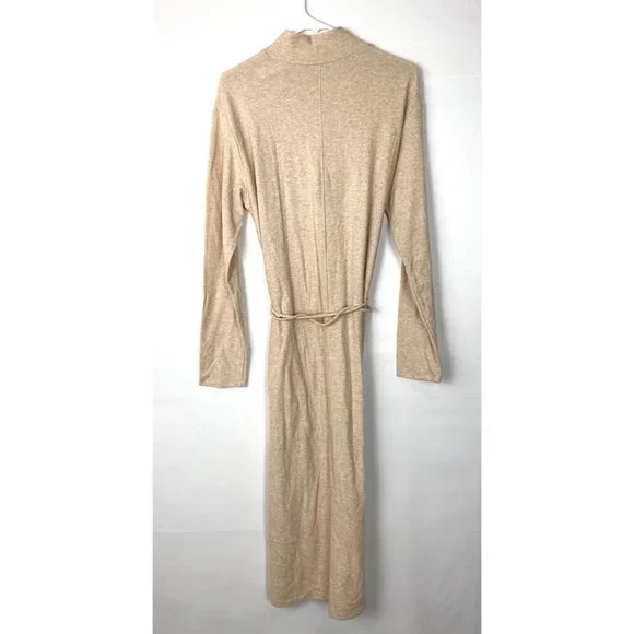 Vince Long Sleeve Mock Neck Knit Turtleneck Midi Sweater Dress Marzipan - Picture 6 of 10